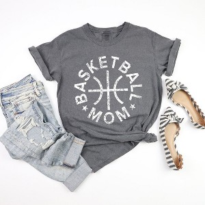 Simply Sage Market Women's Basketball Mom Distressed Short Sleeve Garment Dyed Tee - 1 of 2