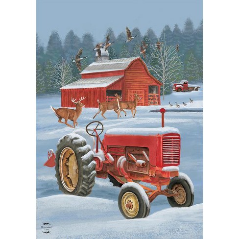 Briarwood Lane Winter On The Farm House Flag Tractor Barn Deer Ge : Target