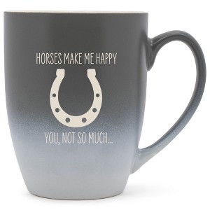 100 North Horseshoe Design 10 Ounce Gray and White Two Toned Ombre, Comfortably Fits Your Hands, Ceramic Tea Coffee Cup Mug, Horses make me happy, You - 1 of 1