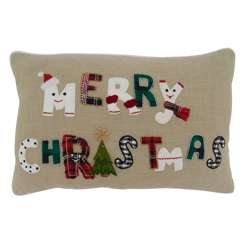 Photos - Pillowcase 14"x22" Oversize 'Merry Christmas' Whimsical Lumbar Throw Pillow Cover - S