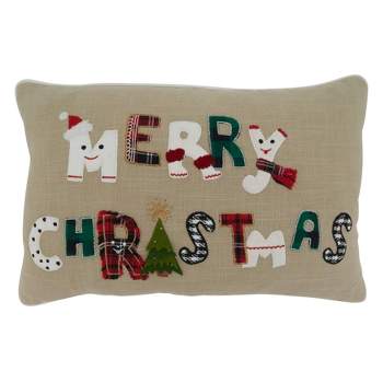 14"x22" Oversize 'Merry Christmas' Whimsical Lumbar Throw Pillow Cover - Saro Lifestyle