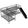 Twin Over Twin Size Bunk Bed, L-Shaped Double Bunk Bed Frame with Slide, Full-Length Guardrails and Ladder, Black -ModernLuxe - 4 of 4