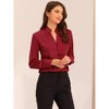 INSPIRE CHIC Women's Ruffled Stand Collar Long Sleeve Button Elegant Satin Shirt - image 2 of 4