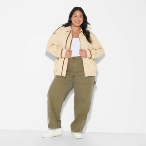 Women's Canvas Faux Leather Trim Bomber Jacket - Wild Fable™ Beige - 1 of 3