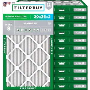 Filterbuy 20x36x2 Air Filter (12-Pack), Pleated MERV 8 Dust Defense Replacement HVAC AC Furnace Filters (Actual Size: 19.50 x 35.50 x 1.75) - 1 of 4
