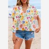 Amaryllis Women’s Watercolor Floral Blouse Short Flutter Sleeve Loose Fit Collared Lightweight Casual Top- Small ,Yellow - 4 of 4