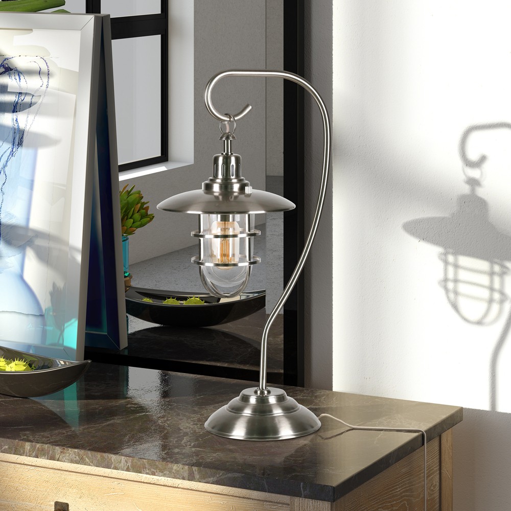 Photos - Floodlight / Street Light Hudson and Canal 22" Tall Nautical Table Lamp with Glass/Metal Shade Brushed Nickel/Clear