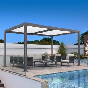 PURPLE LEAF Louvered Pergola Outdoor Aluminum Pergola with White Adjustable Rainproof Roof Grey Frame Hardtop Gazebo for Patio Deck Garden - 1 of 4