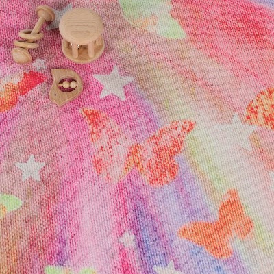 Apricot Butterfly Swirl Flatwoven Polyester Kids' Area Rug, 4' x 6'