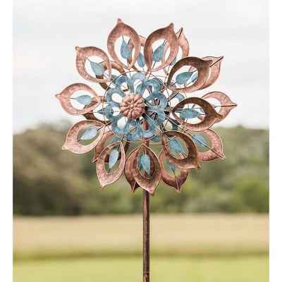 Copper and Patina Metal Lily Garden Wind Spinner