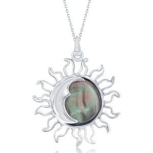 Bella Silver Sterling Silver Sun & Moon Abalone 18" Pendant Necklace - Multi - 1 of 2