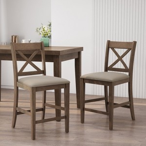 Okak Set of 2 Farmhouse Counter Height Bar Stools for Dining Rooms,High Hollow Back Upholstered Counter Bar Stools Without Arm - 1 of 4