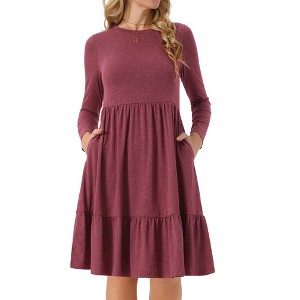 INSPIRE CHIC Women's Long Sleeve Tiered Round Neck Casual A-Line Dress - 1 of 4