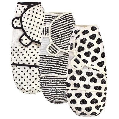 Touched by Nature Baby Organic Cotton Swaddle Wraps, Black Heart 3-Pack, 0-3 Months