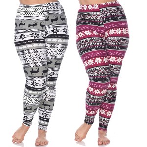 Women's Pack of 2 Plus Size Leggings - One Size Fits Most Plus - White Mark - 1 of 1