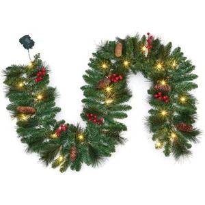 6ft Pre-Lit Artificial Pine Christmas Garland with Pine Cones & Red Berries, Battery Operated 20 Warm White LED Lights for Holiday Decor - 1 of 4