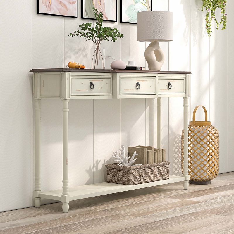 Costway Farmhouse Console Table Entryway Sideboard with 3 Drawers & Open Storage Shelf, 2 of 11