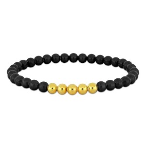 EVERLY JEWELRY |Men's Yellow Plated Sterling Silver 6mm Black Titanium Spring Bead Elastic Bracelet - 9 in - 1 of 4