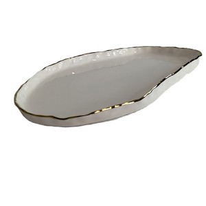 Jiallo 12" Simplicity Collection White Porcelain Gold Trim Freestyle Oval Shape Tray - 1 of 4