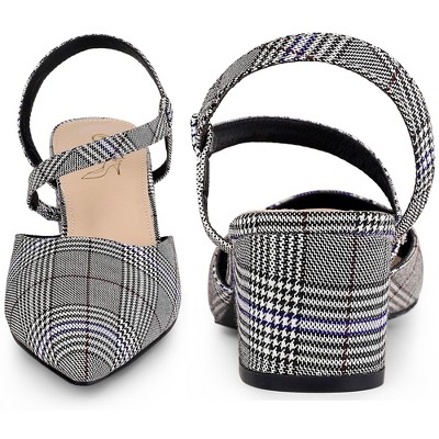 Perphy Houndstooth Printed Pointed Toe Slingback Chunky Heels Mules for Women - image 3