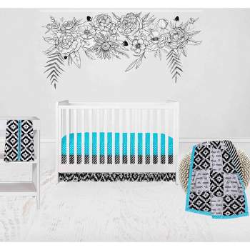Bacati - Love Black Turquoise 4 pc Crib Bedding Set with Diaper Caddy