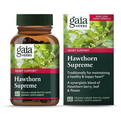 Gaia Herbs Hawthorn Supreme Heart Support  - 60 Vegan Liquid Phyto-Caps  -  60 Count
