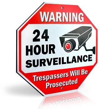 Signs Authority Reflective Warning 24 Hour Surveillance No Trespassing Metal Sign for Home Business - 12"x12"