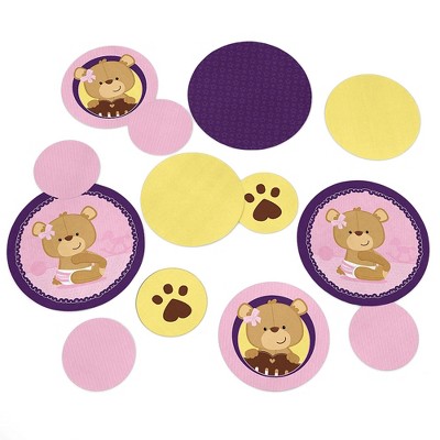 Big Dot of Happiness Baby Girl Teddy Bear - Baby Shower Giant Circle Confetti - Party Decorations - Large Confetti 27 Count