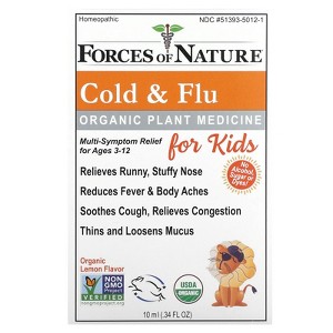 Forces of Nature Organic Plant Medicine, Cold & Flu, For Kids Ages 3-12, Lemon, 0.34 fl oz (10 ml) - 1 of 3