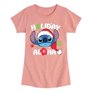 Girls' - Lilo and Stitch - Holiday Aloha Christmas Fitted Short Sleeve Graphic T-Shirt - 1 of 4