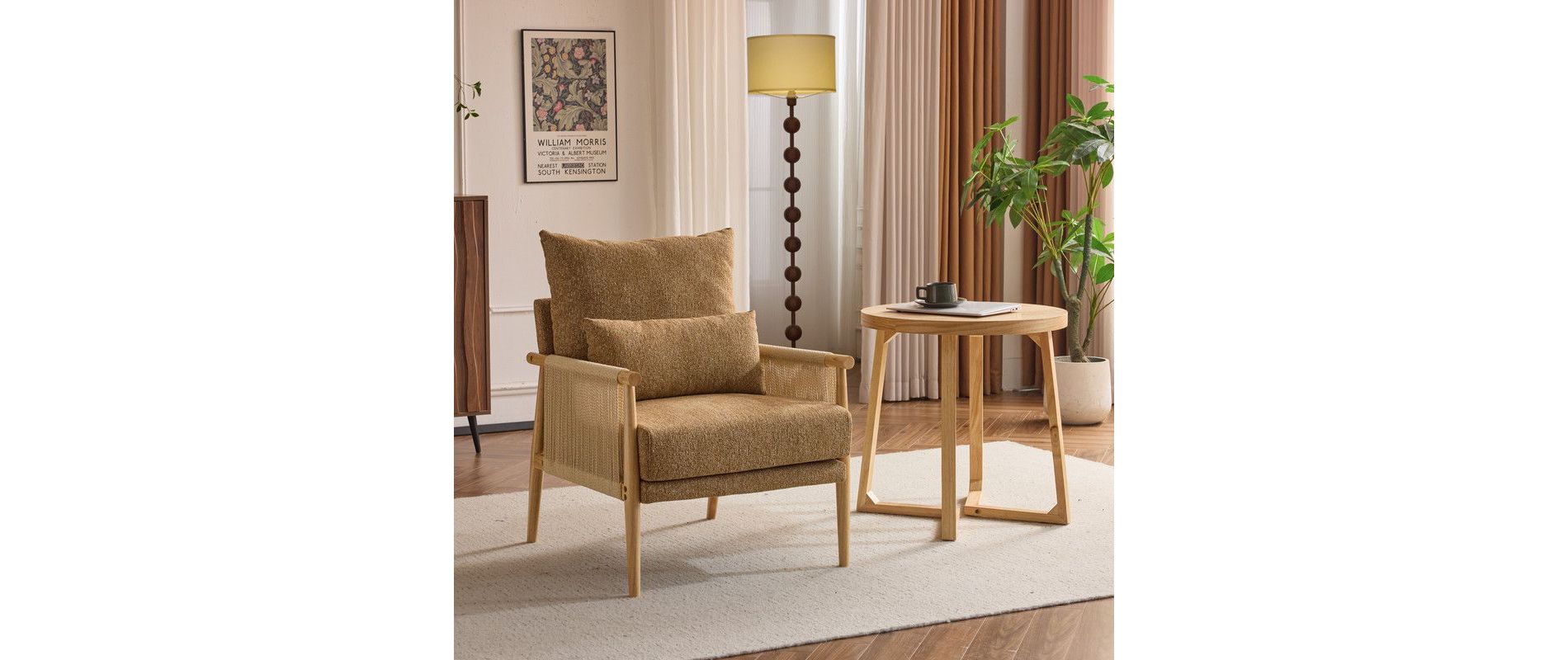 Karl Home Yellow Chenille Accent Chair Armchair With Pillow