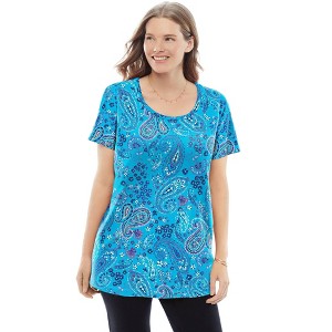 Woman Within Plus Size Perfect Printed Short-Sleeve Scoopneck Tee - 1 of 4