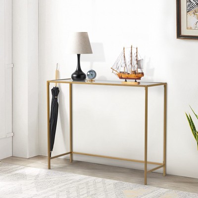 KTMBDW 39.4" Console Sofa Table, Modern Entryway Table, Tempered Glass Table, Metal Frame, for Living Room, Hallway, Gold