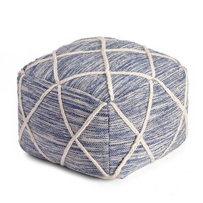 Kirkwood Lake 22" Blue & Ivory Square Pouf Ottoman