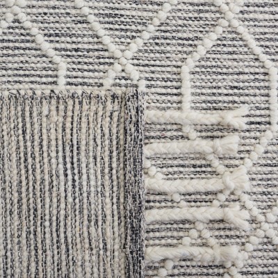 Handwoven Black and Ivory Wool 6' Square Area Rug