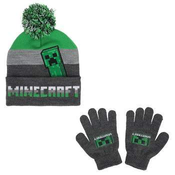 Minecraft Creeper Character Youth Beanie and Gloves Set