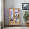 Vynxaria Elegant Light Oak Curio Cabinet with Tempered Glass Doors,Light, Mirrored Back Panel & Adjustable Shelves - 4 of 4