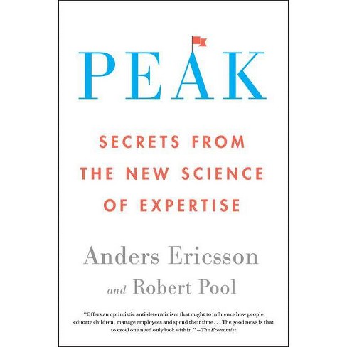 White cover of Peak: Secrets from the New Science of Expertise with a blue title and red subtitle