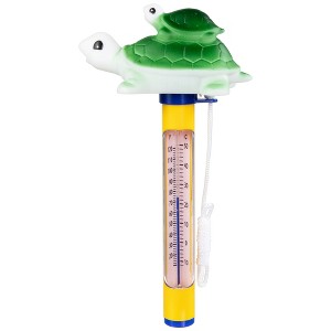 Northlight 9" Green and Yellow Turtle Family Floating Swimming Pool Thermometer with Cord - 1 of 4