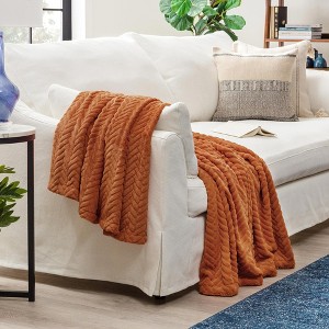 Chanasya Faux Fur Embossed Fuzzy Throw Blanket - 1 of 4