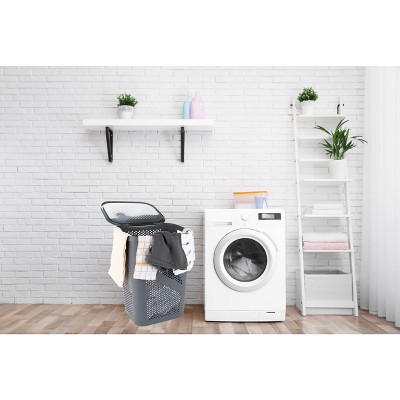 Gray Perforated Plastic Collapsible Laundry Hamper with Lid