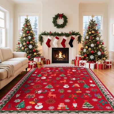 GustoWave Christmas Boho Xmas Washable Decorative Area Rug for Bedroom Living Room