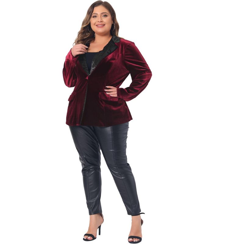Agnes Orinda Women's Plus Size Velvet Evening Sparkle Party Formal Suit Blazers, 3 of 6