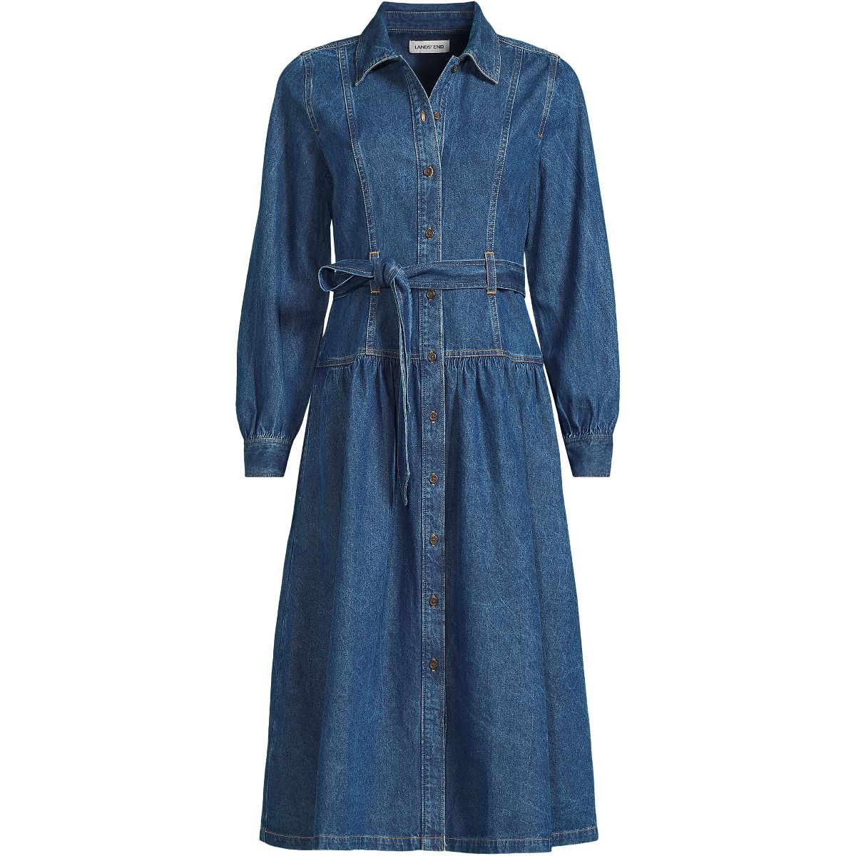 Lands' End Women's Soft Denim Midi Shirt Dress - thumbnail 3