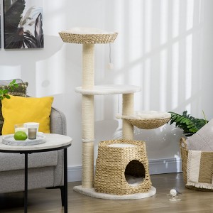 LOVMOR 47" Cat Tree Kitty Activity Center, Cat Climbing Toy with Cattail Fluff, Bed, Condo, Sisal Scratching Post & Hanging Ball - 1 of 4