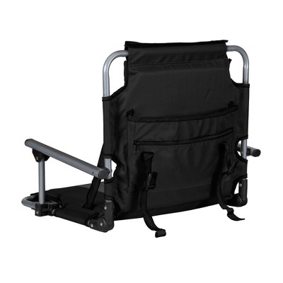 Black and Gray Folding Stadium Seat with Arms and Storage