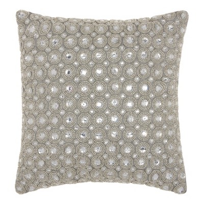 12"x12" Kathy Ireland Marble Beads Mosaic Square Throw Pillow Silver - Nourison