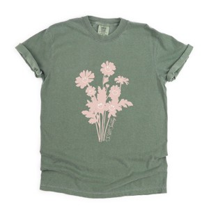 S.W.Smiley Pink Flower Silohuette - Women's Garment Dyed Graphic T-Shirt - 1 of 4