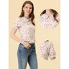 INSPIRE CHIC Women's Peter Pan Collar Smocked Puff Short Sleeve Ruffle Floral Blouse - 2 of 4