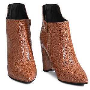 Perphy Women's Pointed Toe Stone Pattern Cutout Block Heels Ankle Booties - 1 of 3